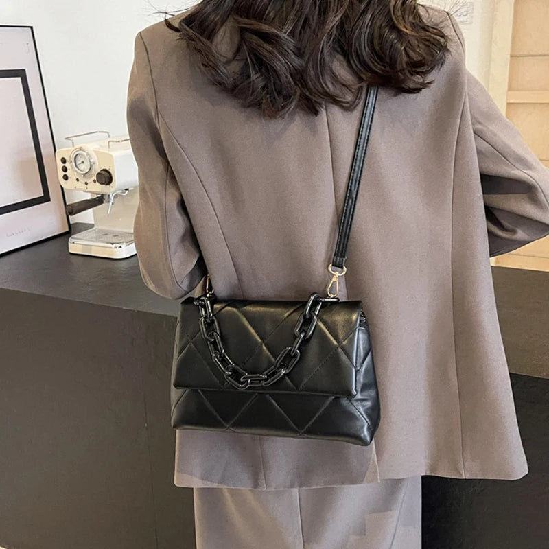 Soft PU Leather Crossbody Bags for Women Embroidery Thread Flap Bag Luxury Brand Trending Chain Shoulder Handbags Purse