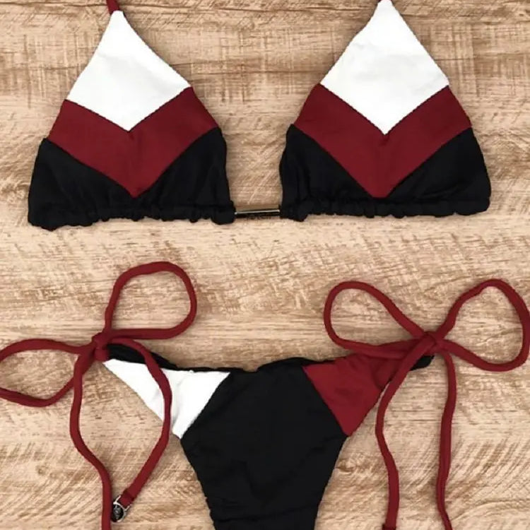 Sexy Halter Swimsuit Women Thong Micro Bikini Push Up 2023 Brazilian Bikini Tropical Plant Print Swimwear String Mini Swimsuit