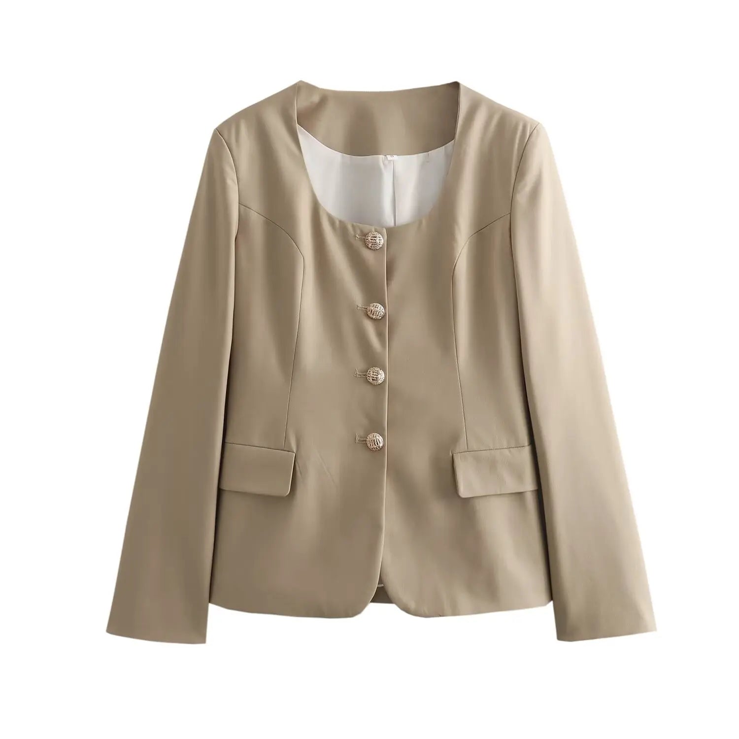 TRAF Spring Women's Khaki Office Lady Blazer Suit Single Breasted Jacket High Waist Women's Slightly Spicy Zipper Pants Set khaki coat