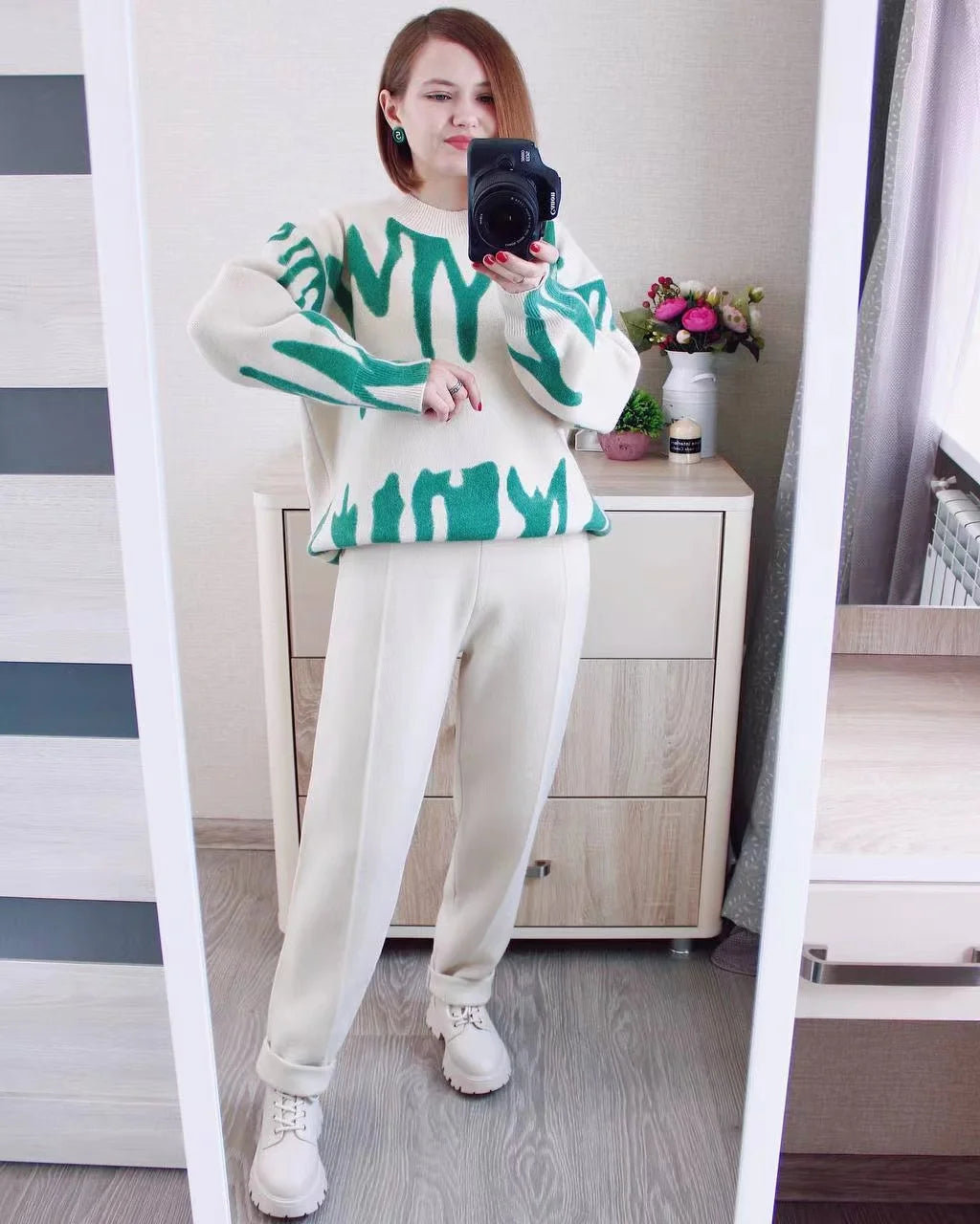 GIGOGOU Two Piece Women Autumn Winter Sweater TrackSuit OverSized Harem Pant Suits Lady Casual Warm Knitted Set