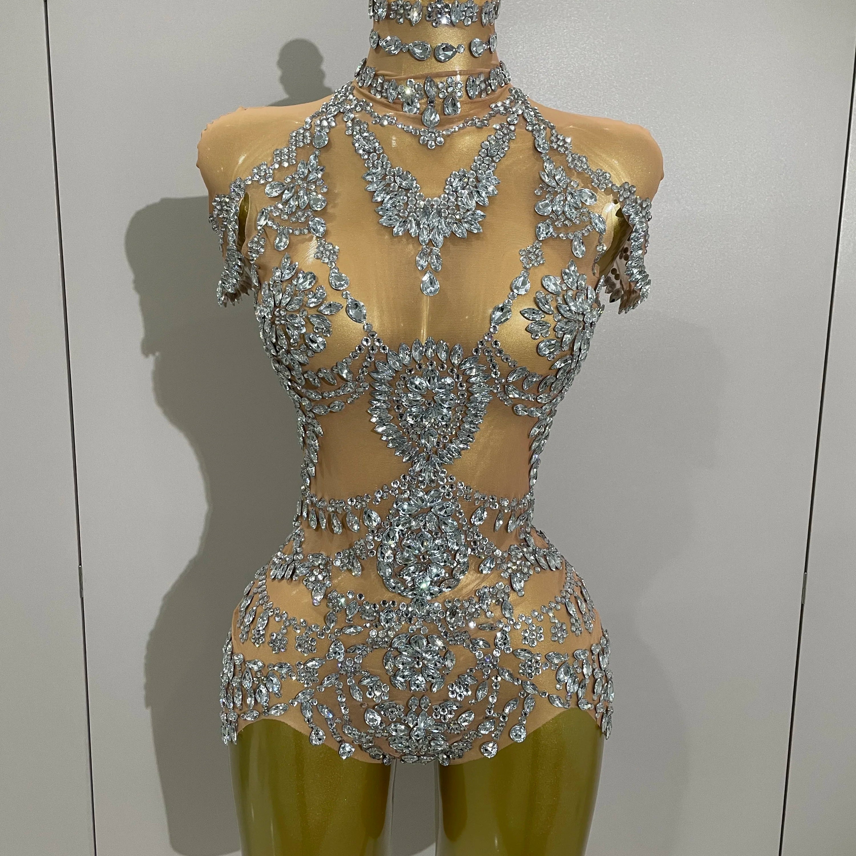 2025Stage Costume Luxury Rhinestones Sexy See-Through Sheath Bodysuit Evening Party Bar Nightclub Singer Dancer Performance Wear