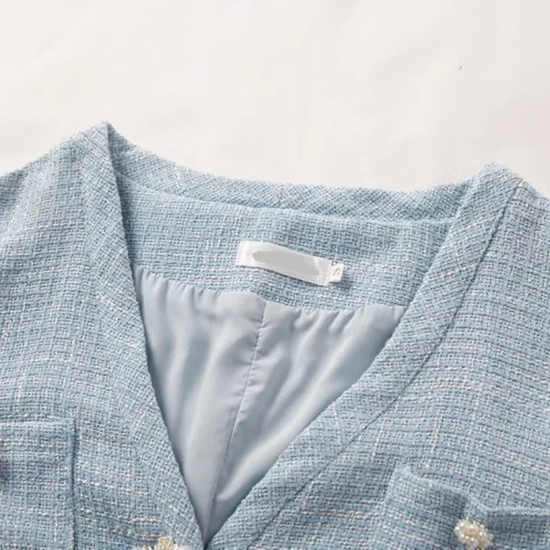 TWOTWINSTYLE Solid Slimming Two Piece Sets for Women V Neck Long Sleeevs Spliced Button Top High Waist Pleated Skirts Set Female