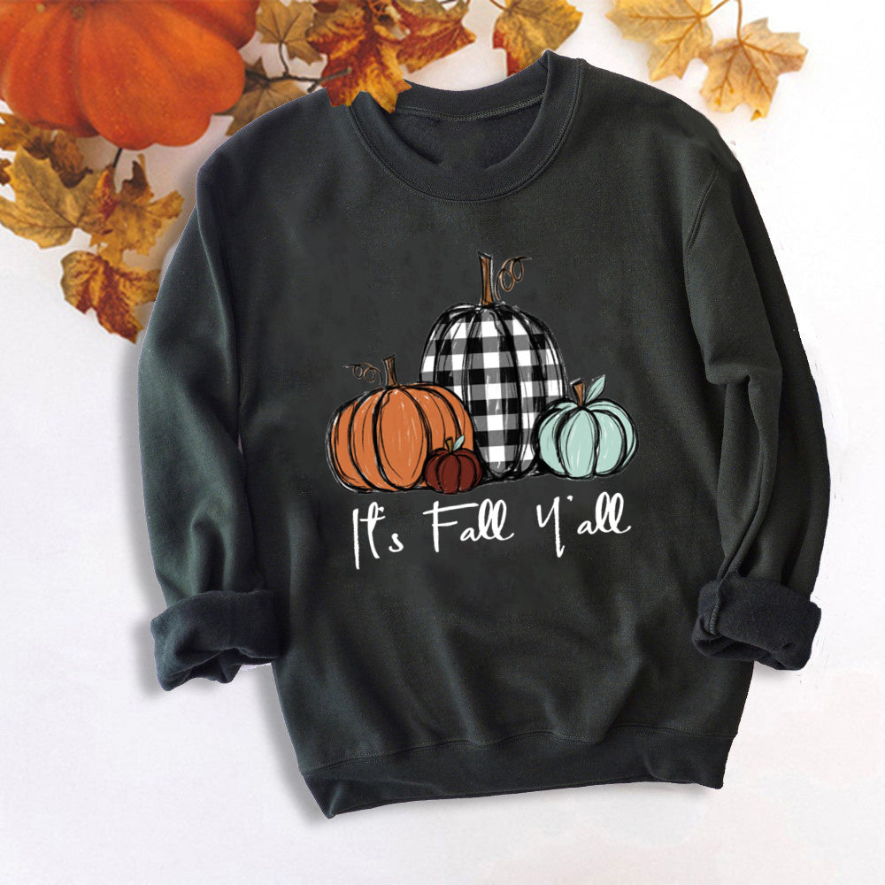 It's Fall Y'all Pumpkin Sweatshirts Thankful Grateful Blessed Hoodie Women Fashion Thanksgiving Pullover Tops Halloween Clothes