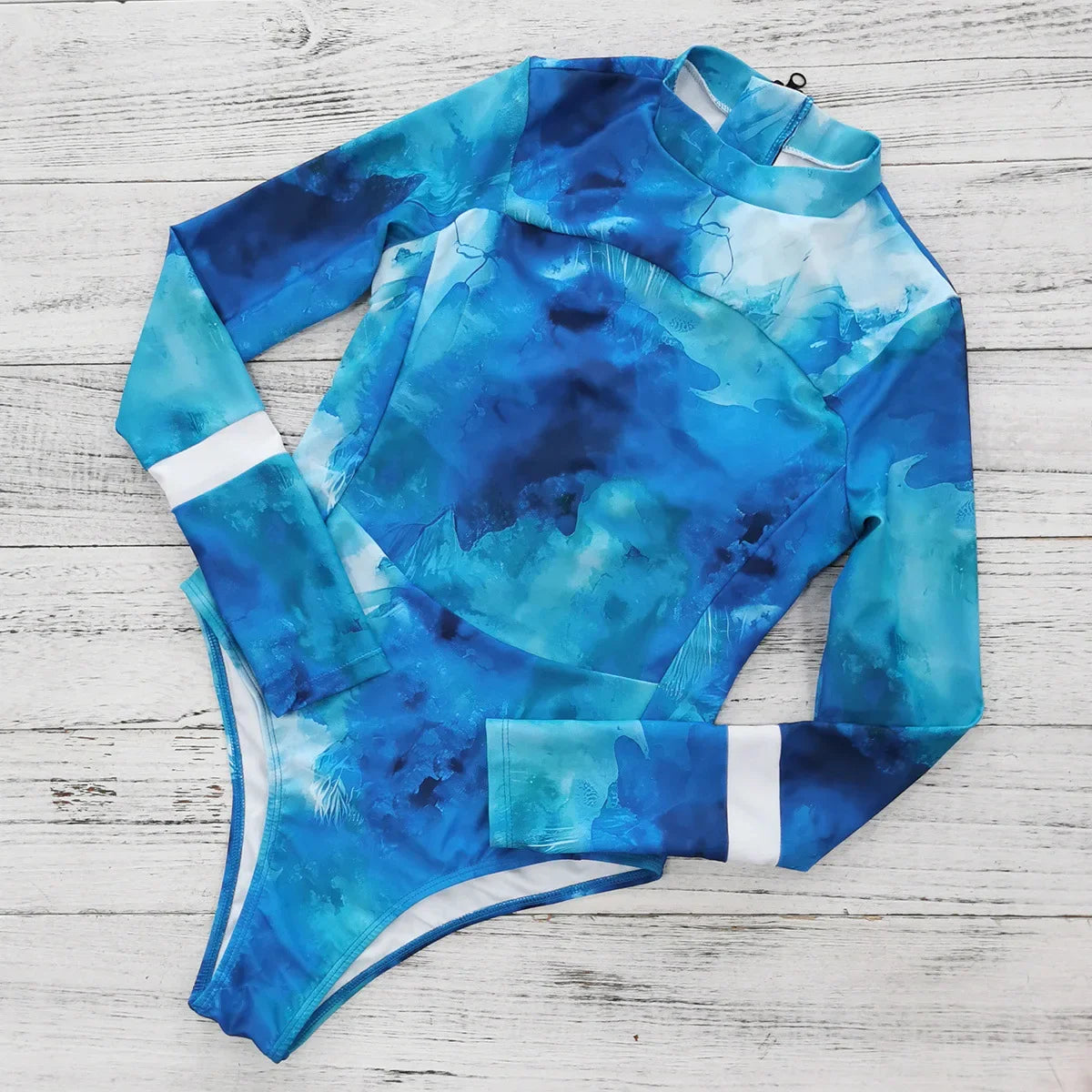 New Tie Dyed One Piece Swimsuit Long Sleeve Swimwear For Sports Surfing Bodysuit Swimsuit Summer Beach Rash Guard Surfing