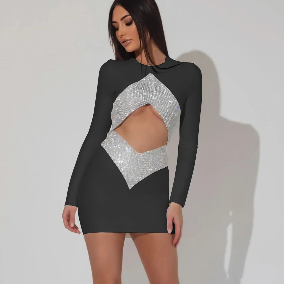 Autumn Rayon Bandage Women Long Sleeve Sexy Holes Bodycon Mini Dress Celebrate Fashion Nightclub Party Outfit Vestido