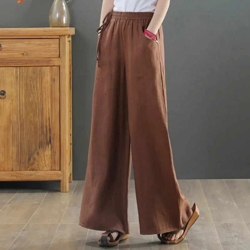 Cotton Linen Wide Leg Pants 4xl Big Size Trousers Women Summer Elastic Waist Casual Ankle-length Pantalones Baggy Sweatpant