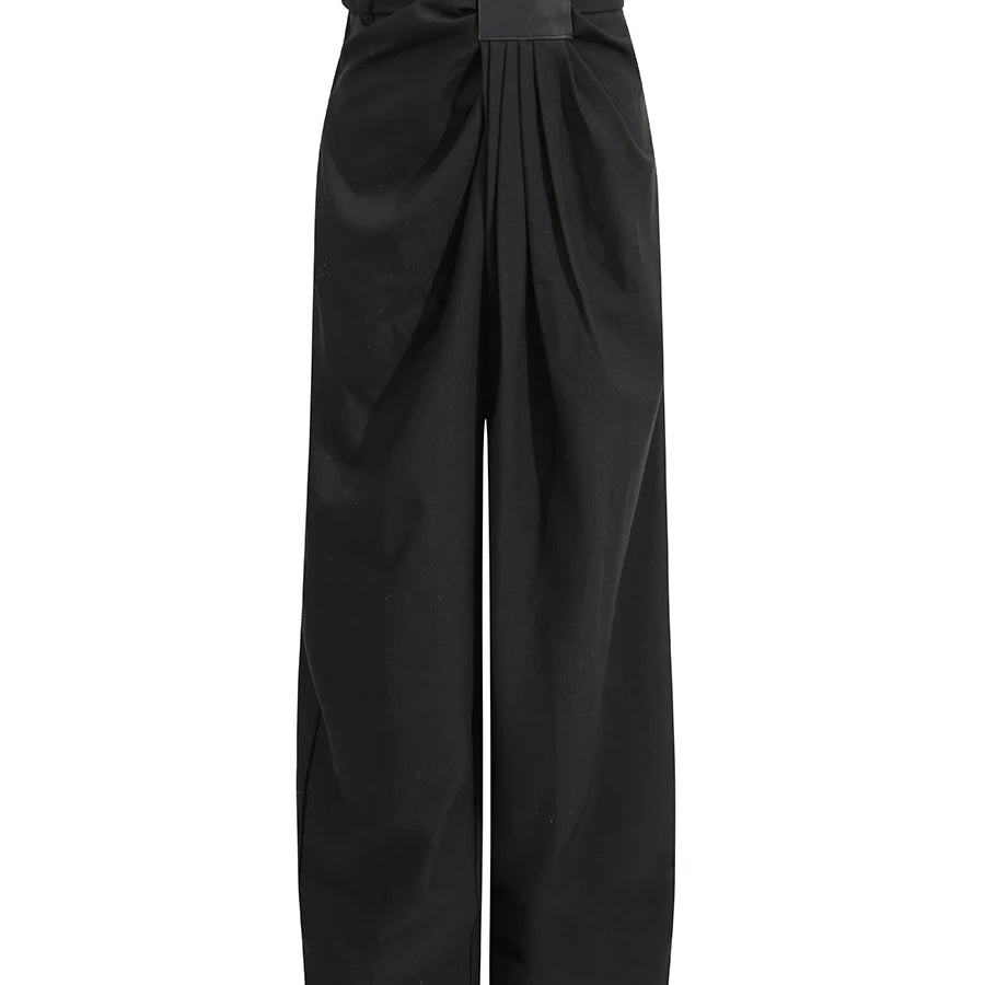 TWOTWINSTYLE Fashion Casual Two Piece Sets for Women Lapel Long Sleeves Patchwork Zipper Top High Waist Wide Leg Pant Set Female