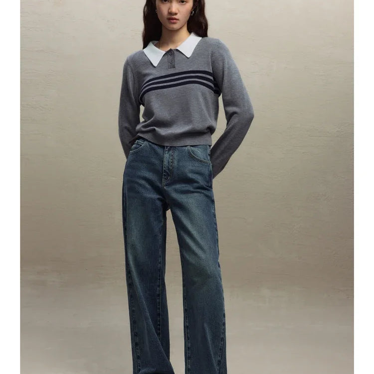 Retro High Waist Straight Jeans for Women Casual Style Wide-leg Pants Winter Floor Mopping Jeans for Female