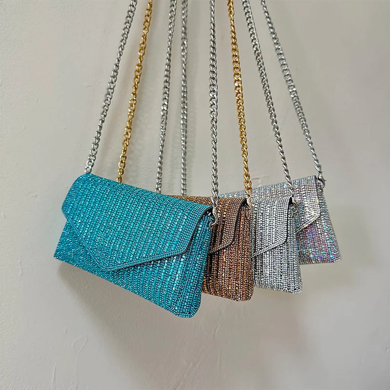 JIOMAY Rhinestone Purse Hand Bags For Women 2024 New Designer Luxury Bag Fashion Trends Chain Silver Purse Party Bags