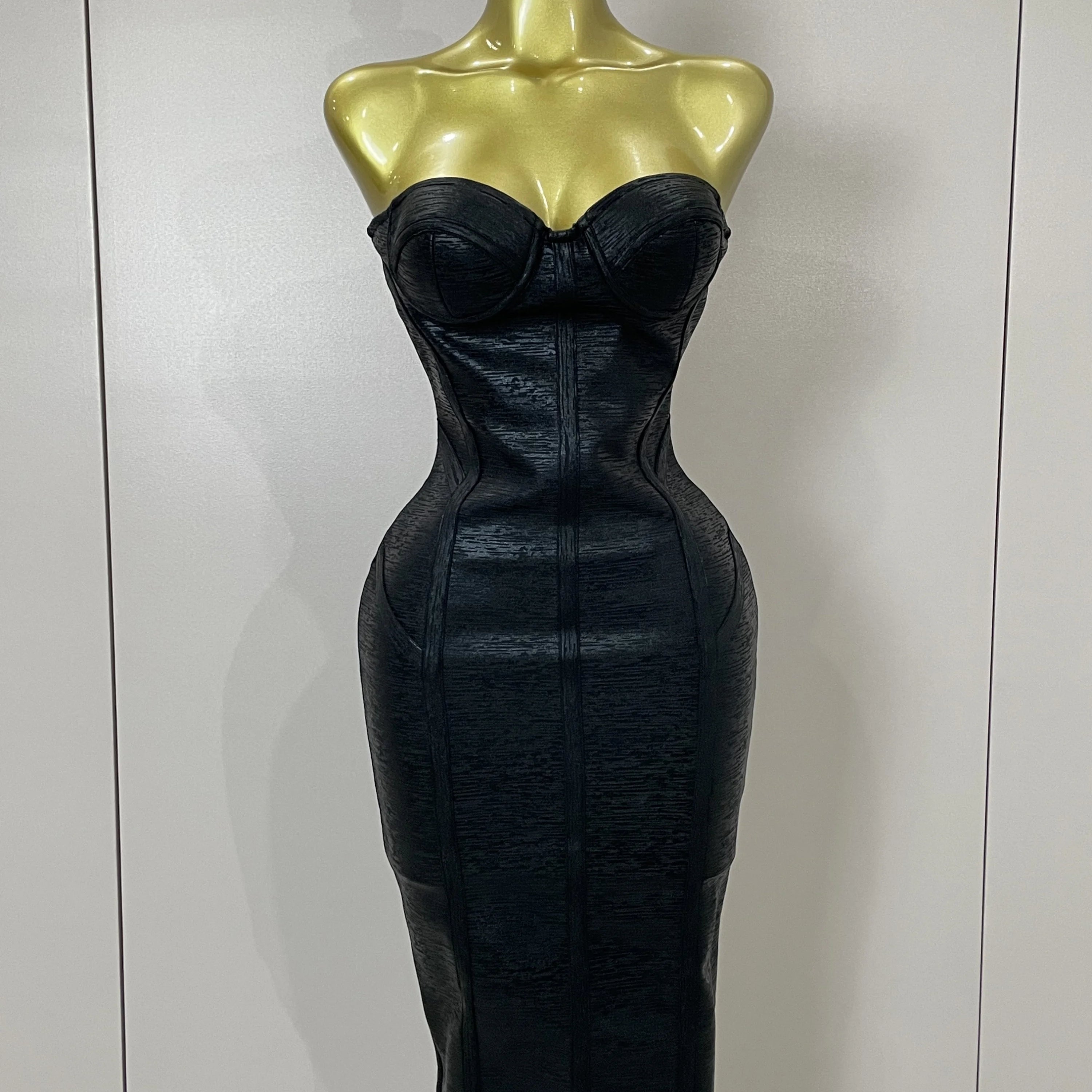 Sexy Strapless Gold Black Foil Color Bodycon Bandage Dress 2025New Women Fashion Celebrate Evening Party Luxury Birthday Dresses