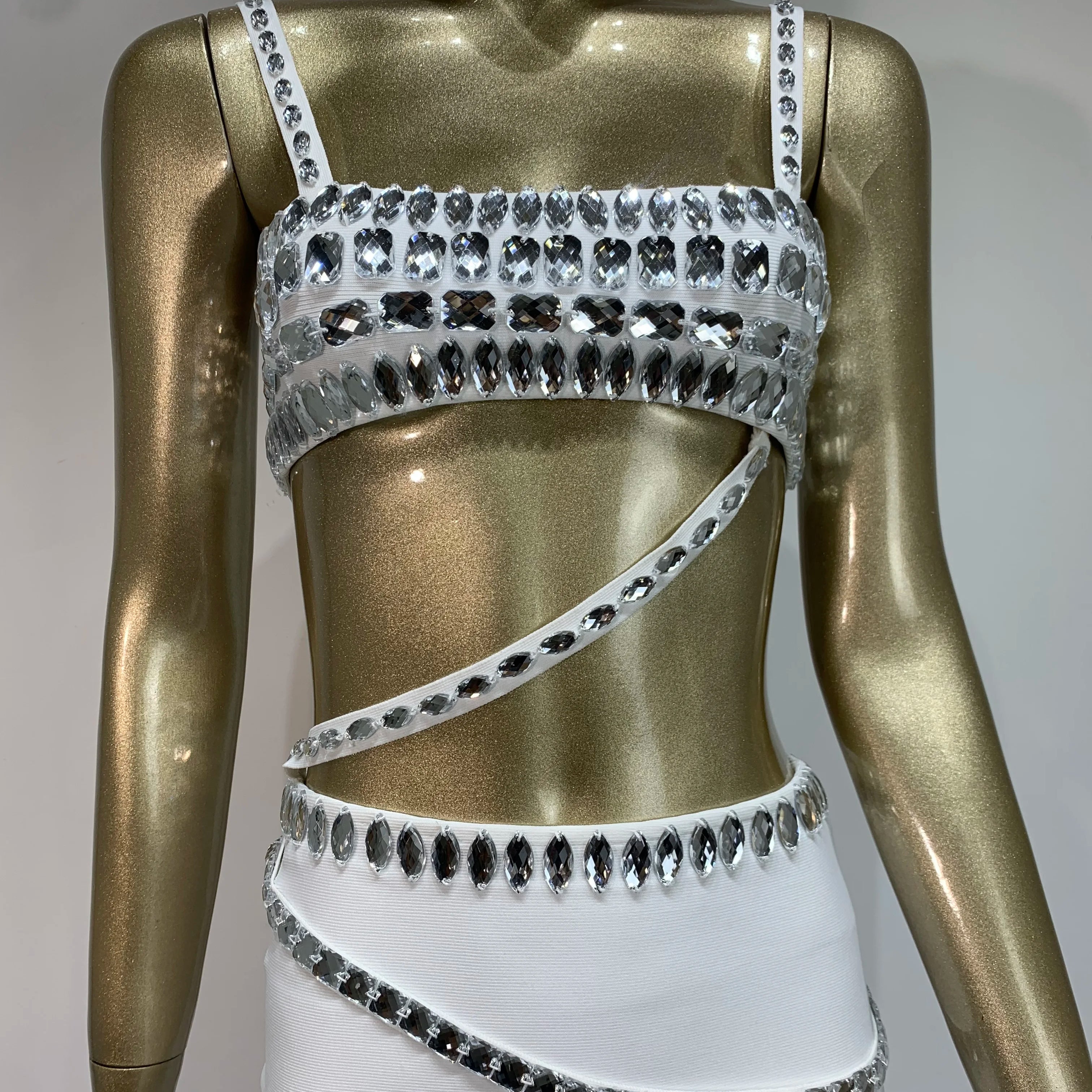 Women Summer Celebrity Sexy Beading Split Maxi Long White Bandage Skirt Set 2024 Knitted Elegant Evening Club Party Clothing