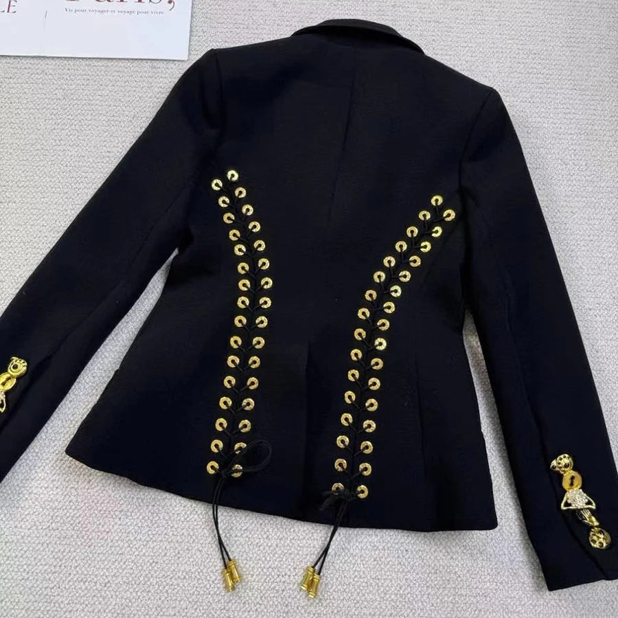 TWOTWINSTYLE Solid Slimming Jackets for Women Lapel Long Sleeves Patchwork Irrgular Button Temperament Jacket Female Fashion New