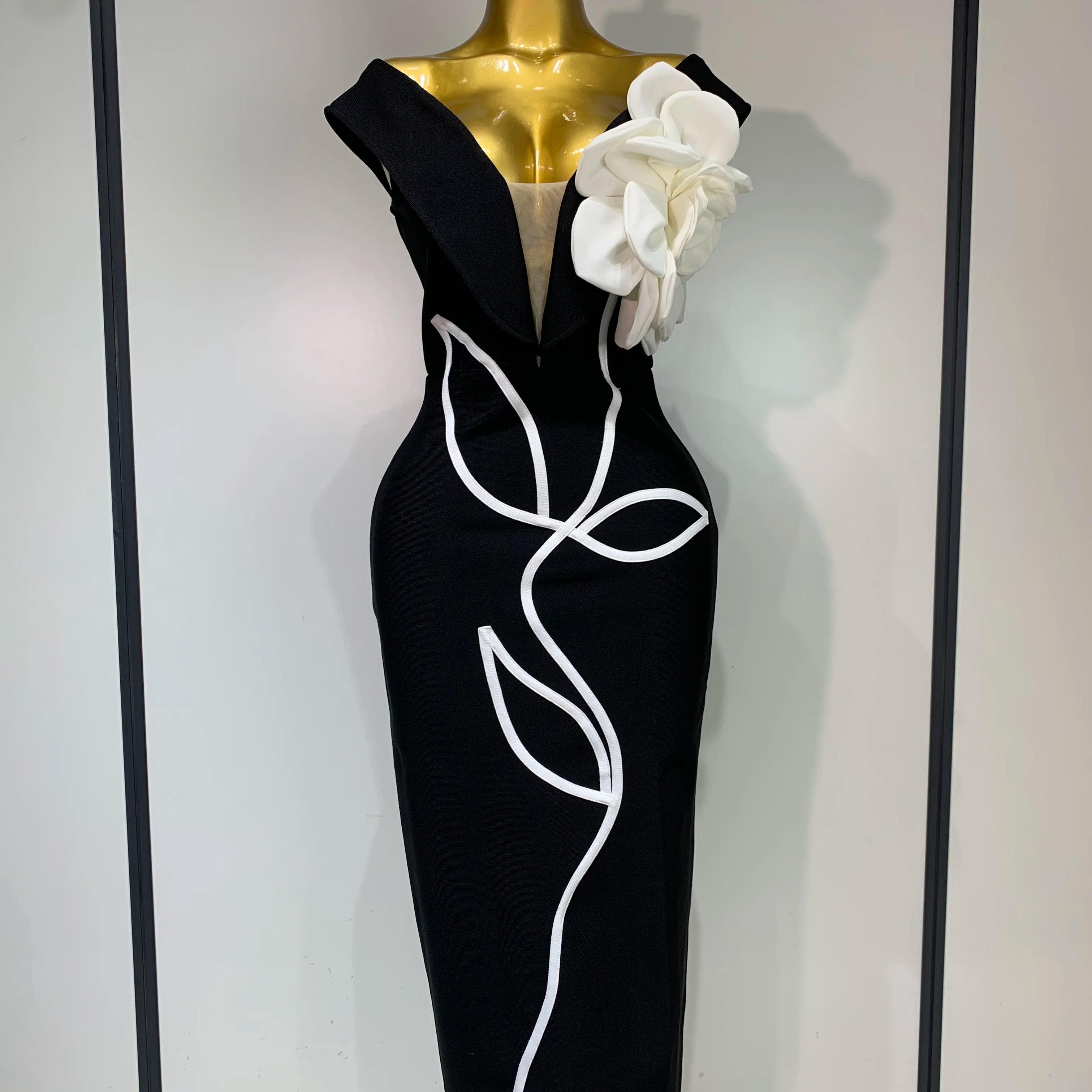Women Sexy Off Shoulder Backless Bandage Dress Celebrity Elegant Flowers Evening Party Luxury Bithday Outfit Fashion Show Gowns