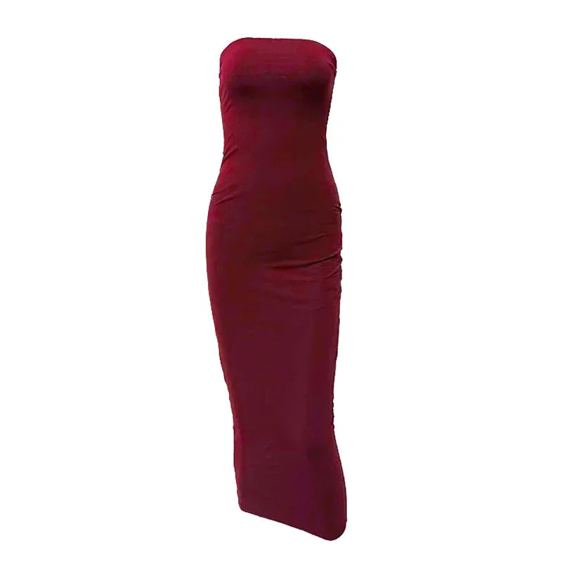 Bangniweigou Sexy Off Shoulder Tube Dress Summer Women Black White Basic Bodycon Sundress Strapless Stretchy Bandage Robe Femme Burgundy