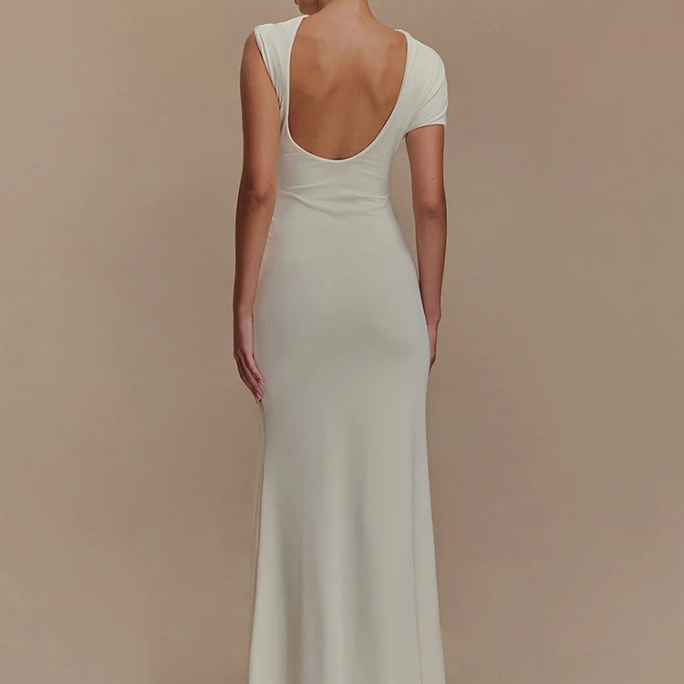 Hollow Out Gold Clasp Sexy Maxi Dress For Women Gown Solid Sleeveless Backless Ruched Bodycon Club Long Dress Elegant