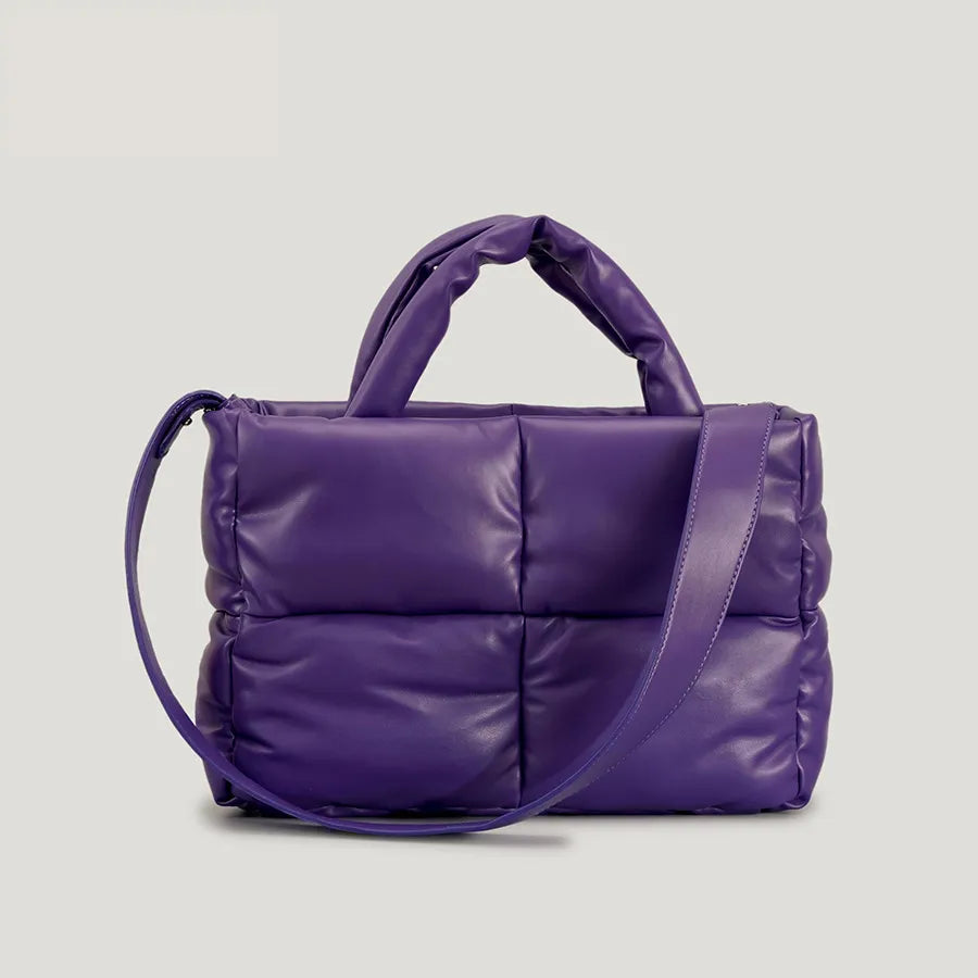 Fashion Large Tote Padded Handbags Designer Quilted Women Shoulder Bags Luxury Nylon Down Cotton Crossbody Bag Winter Purse Purple A