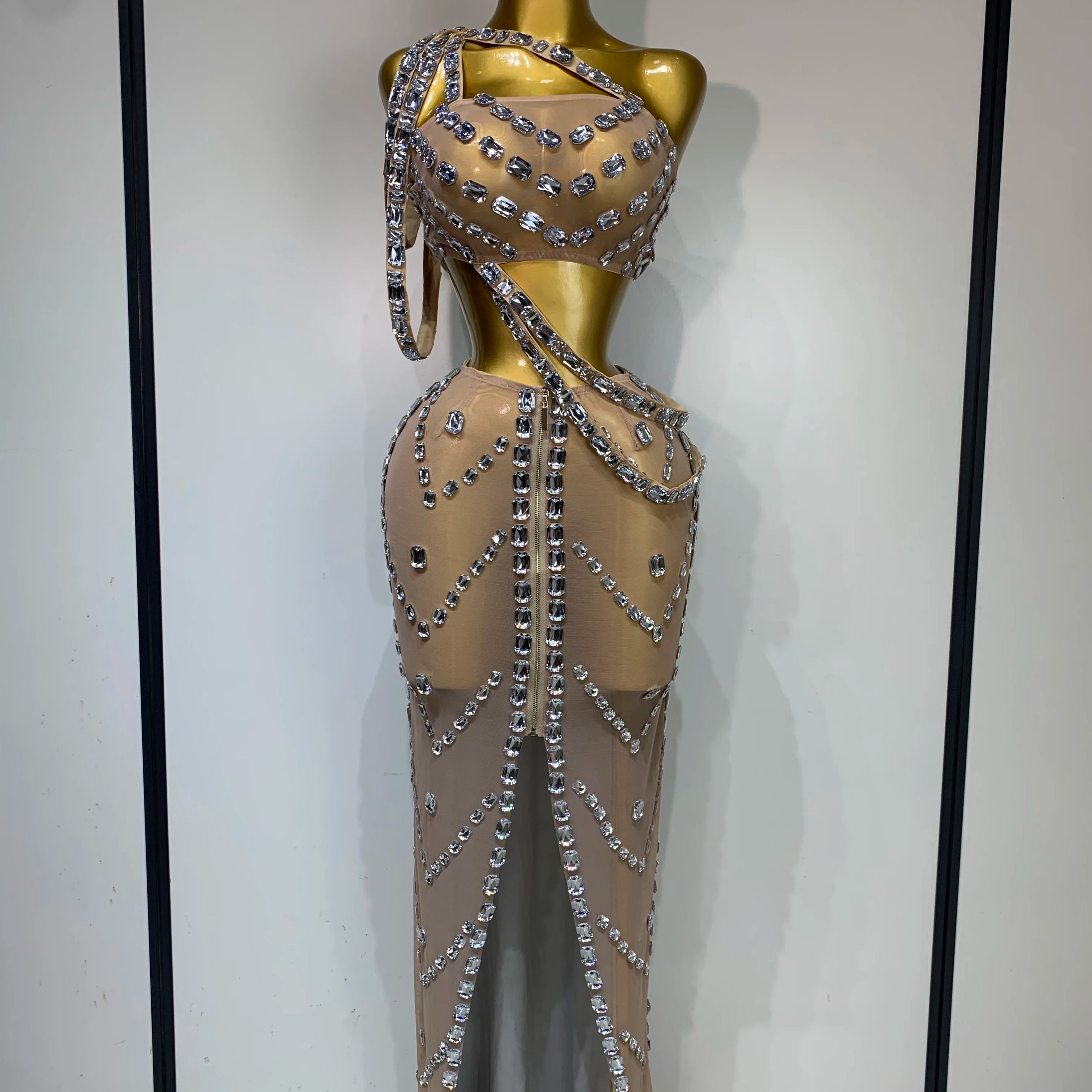 Celebrate Luxury Birthday Stage Show Wear Sparkling Rhinestones Two Pieces Set Sleelveless Evening Party Dresses Club Outfit