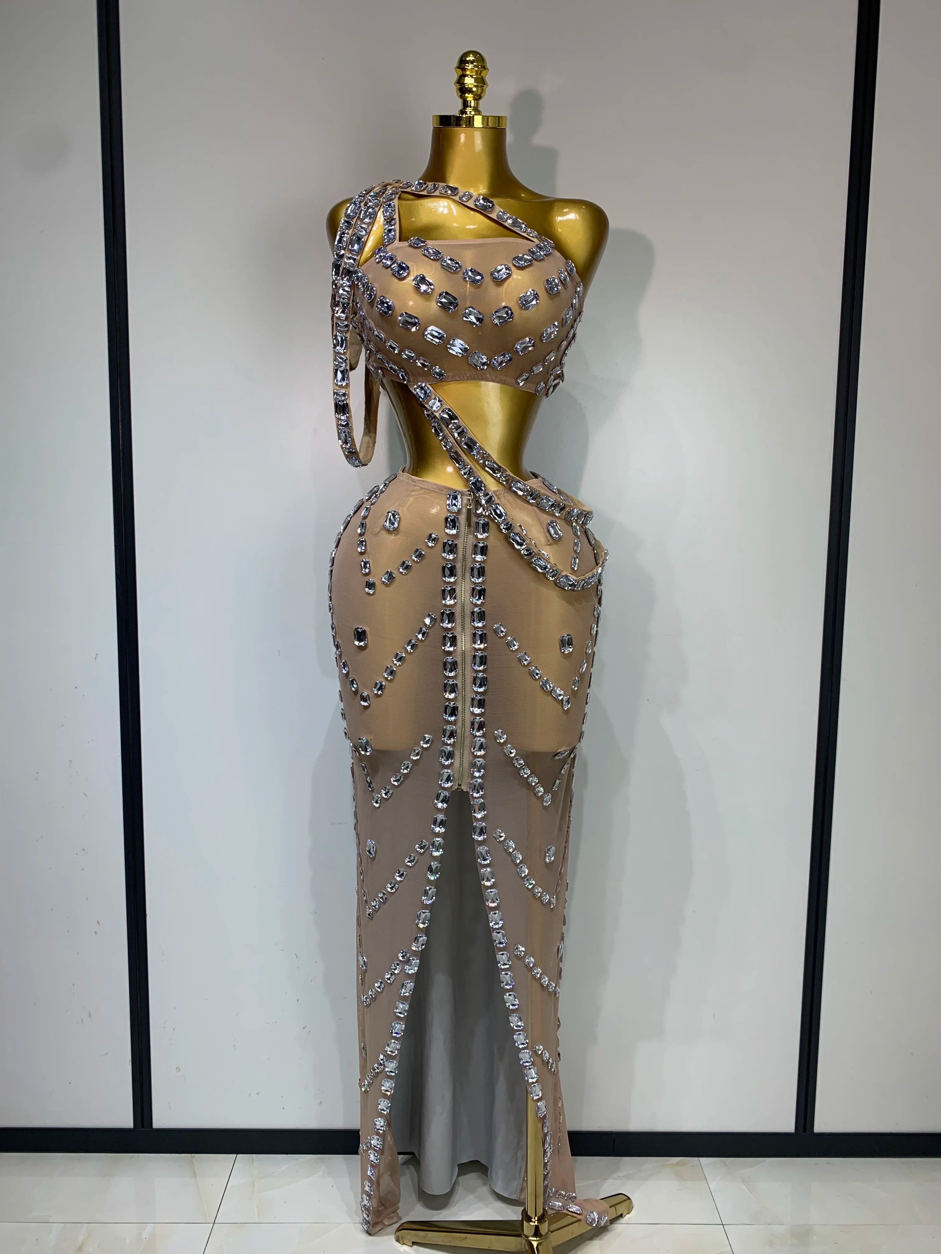 Celebrate Luxury Birthday Stage Show Wear Sparkling Rhinestones Two Pieces Set Sleelveless Evening Party Dresses Club Outfit