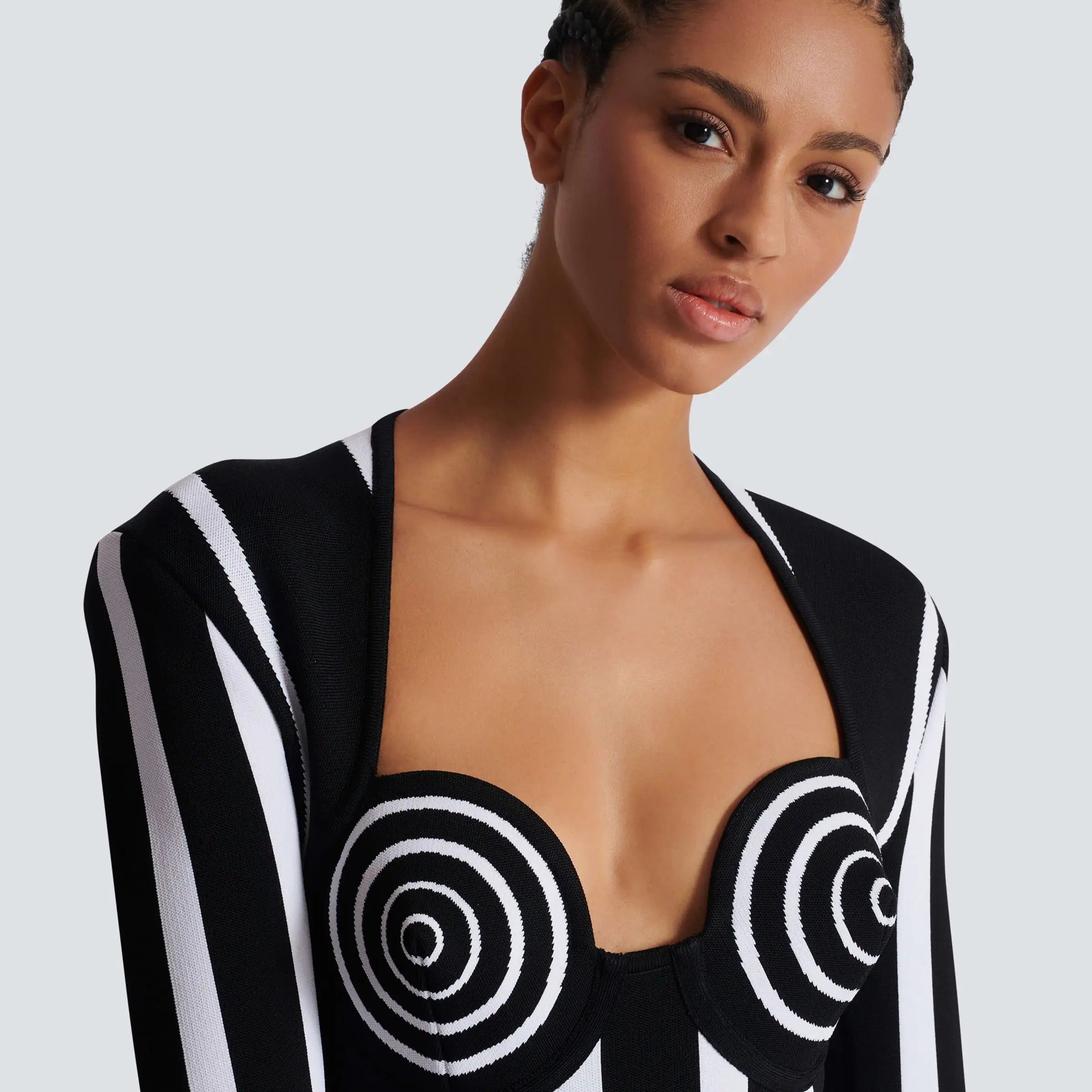 High Quality New Arrival Women Long Sleeve Sexy Square Collar Bodycon Mini Bandage Dress Striped Elegant Evening Party Dress