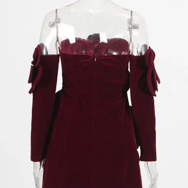 Solid Slimming Temperament Mini Dresses for Women Strapless Sleeveless Patchwork 3D Flowers Dress Female Clothing