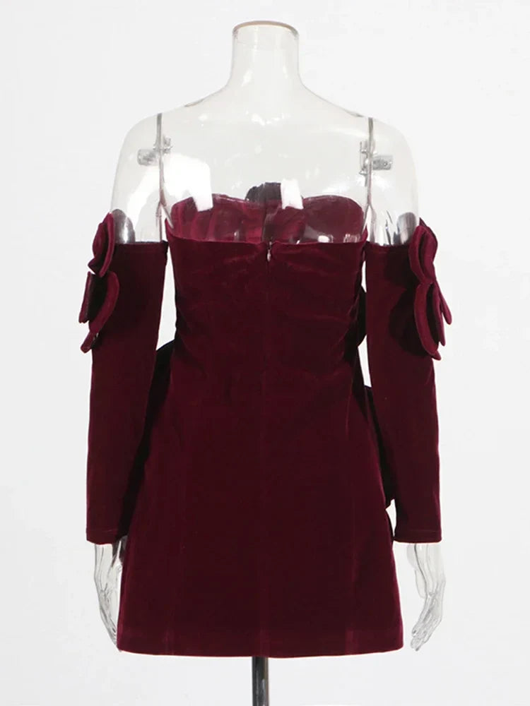 Solid Slimming Temperament Mini Dresses for Women Strapless Sleeveless Patchwork 3D Flowers Dress Female Clothing