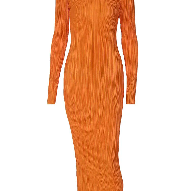 Hawthaw Women Fashion Long Sleeve Streetwear Bodycon Orange Midi Dress 2022 Autumn Clothes Wholesale Items For Business