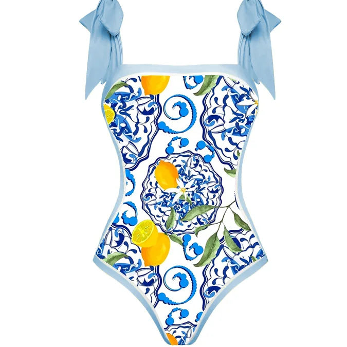 Printed Trend One Piece Swimsuit Luxury Tankini Set Women's Beachwear Push-ups Suspender Summer Lemon swimsuit