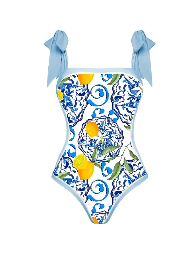 Printed Trend One Piece Swimsuit Luxury Tankini Set Women's Beachwear Push-ups Suspender Summer Lemon swimsuit