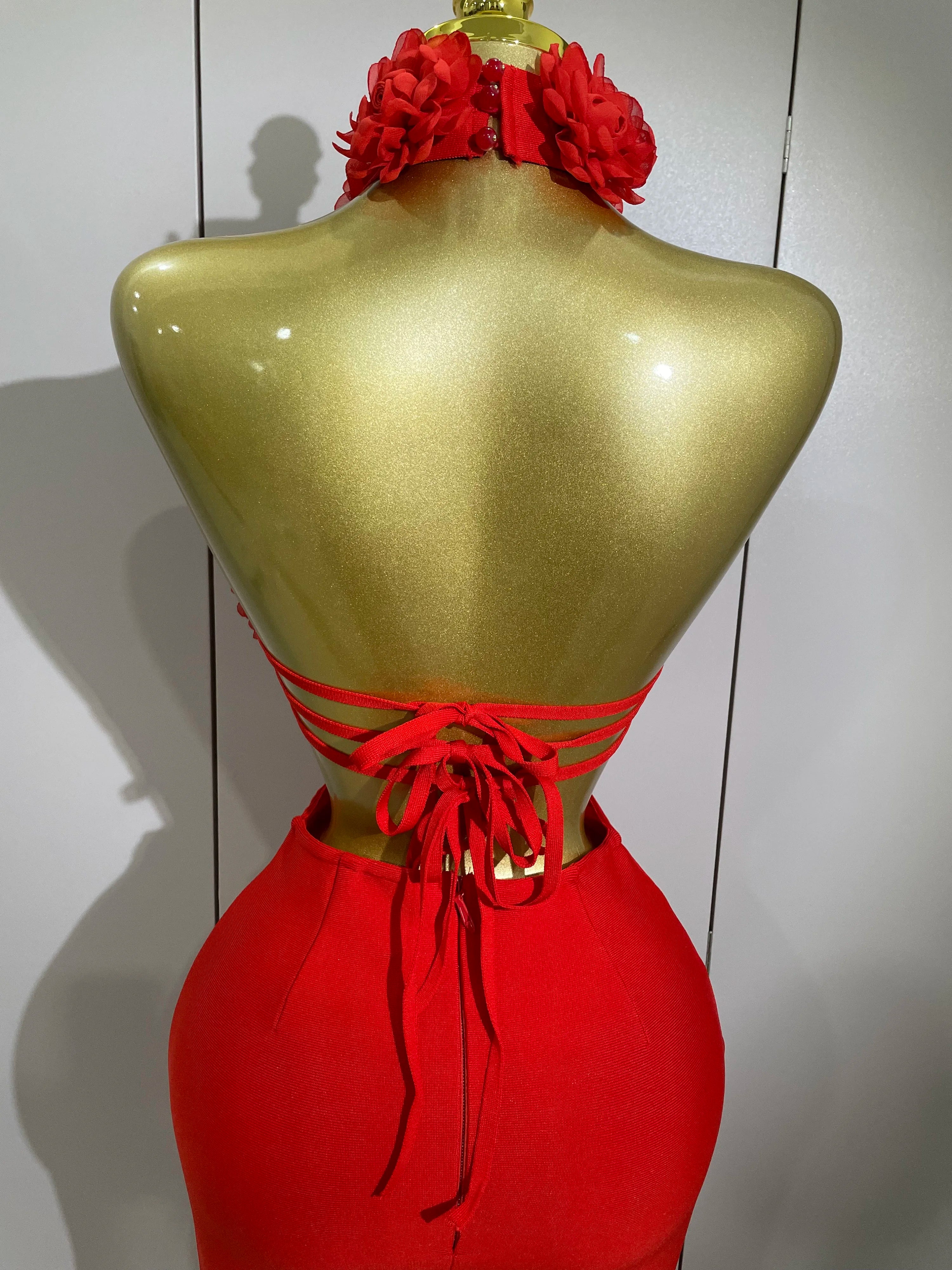 Women Celebrity Sexy Halter Backless Flower Long Bandage Bodycon Dress 2025 Luxury Birthday Dress Elegant Evening Party Outfit