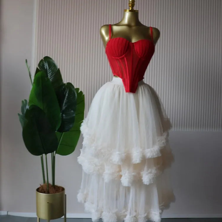 CM.YAYA Women's Dress Set Sleeveless Strap Tops and Pleated Tiered Skirts Suit Elegant Vacation Birthday Two 2 Piece Set Outfits