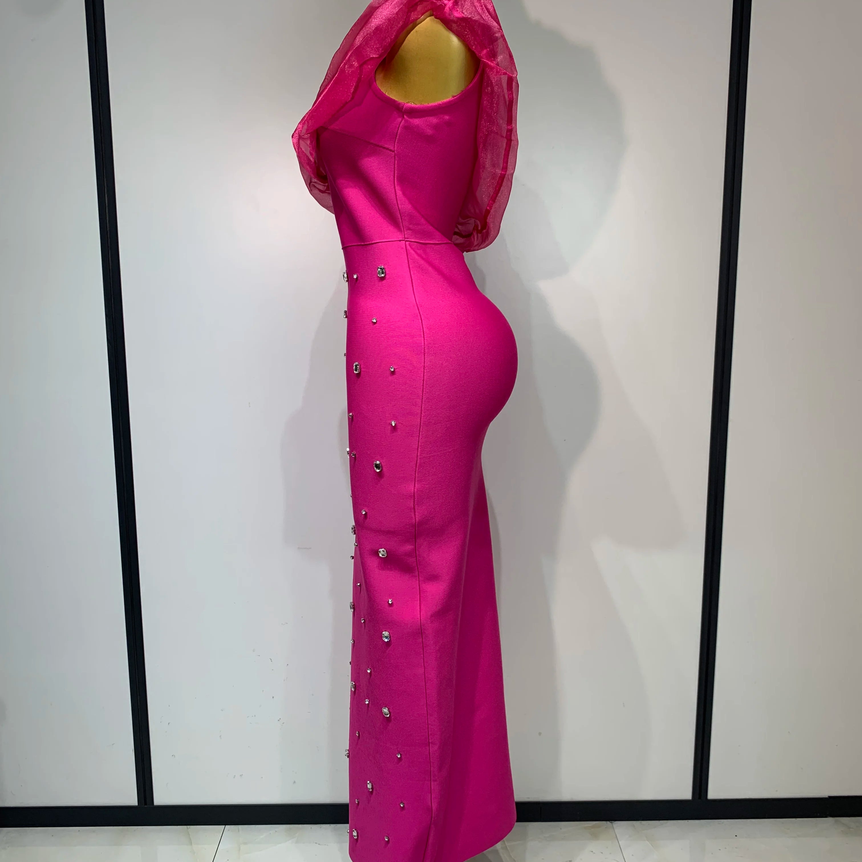 Women Sexy One Shoulder Shinning Crystal Bodycon Bandage Long Dress Celebrate Birthday Elegant Evening Party Club Outfit