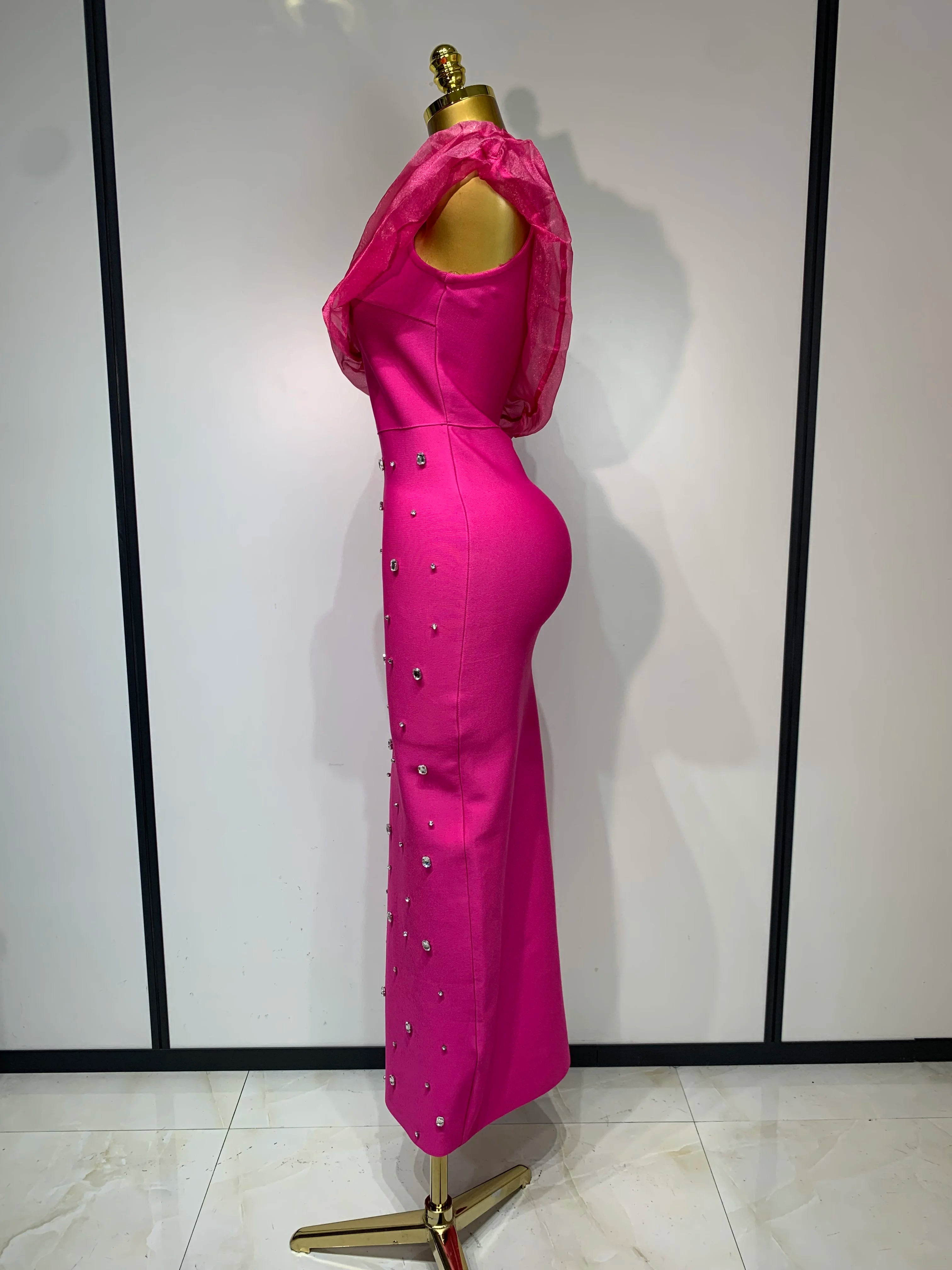 Women Sexy One Shoulder Shinning Crystal Bodycon Bandage Long Dress Celebrate Birthday Elegant Evening Party Club Outfit