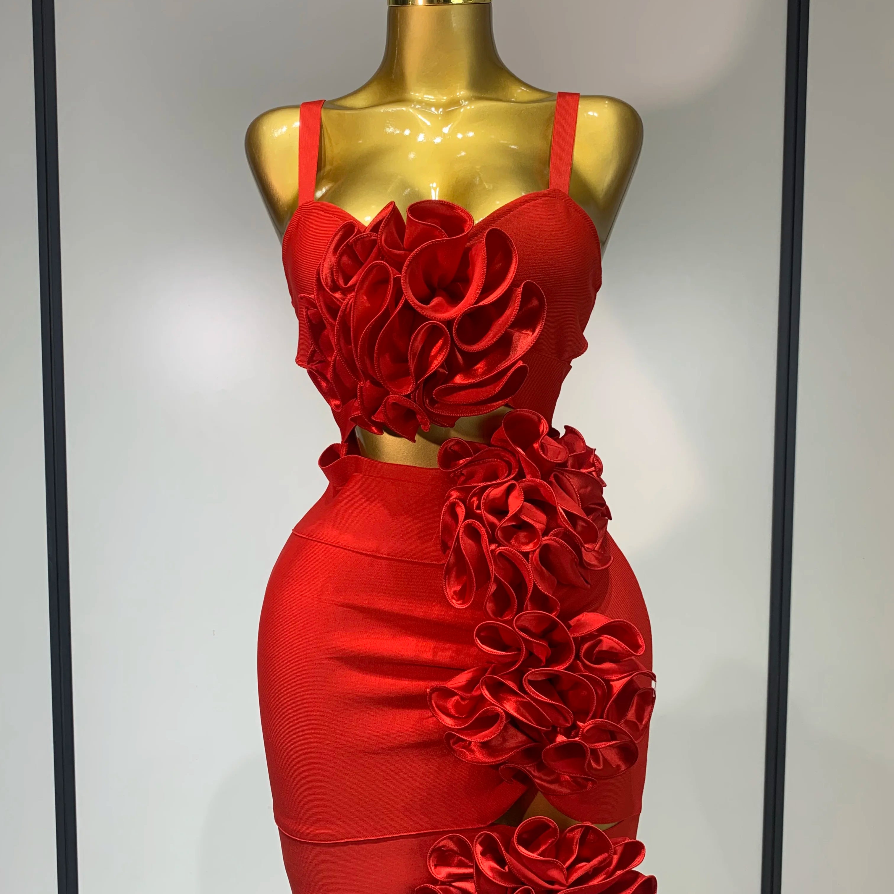 Women Sexy Cut Out Bodycon Flower Mini Dress Women Red Backless Dress Nightclub Celebrity Elegant Evening Party Birthday Dress