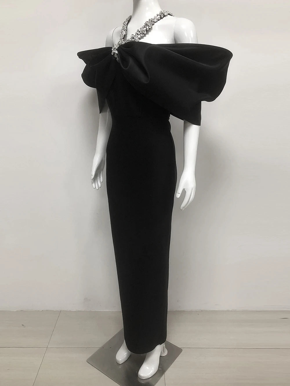 Sexy Off Shoulder Diamond Elegant Celebrity Evening Cocktail Tight Bandage Long Dress Women'S Spaghetti Strap Party Gowns