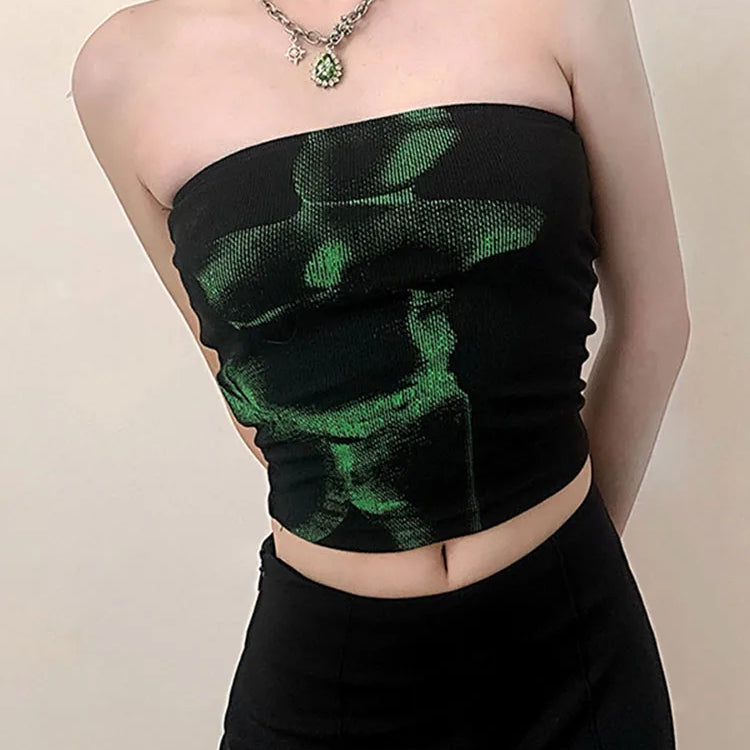 Techwear Punk Black Crop Tops Gothic Cyber Y2k Grunge Bodycon Women Strapless Backless Summer Sexy Basic Crop Tube Top