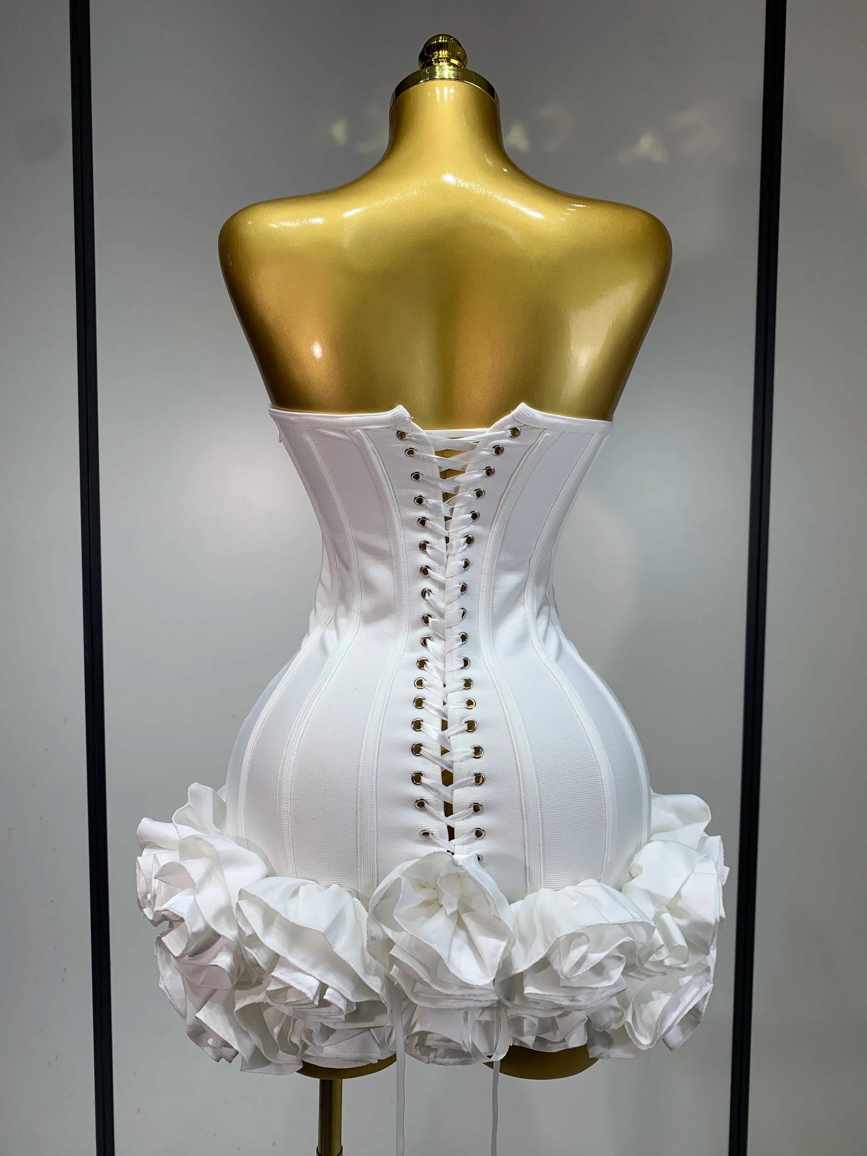 Women Sexy Strapless Flower Prom Gown Mini Dress Celebrity Red Carpet Fashion Evening Party Celebrate Birthday Club Dresses