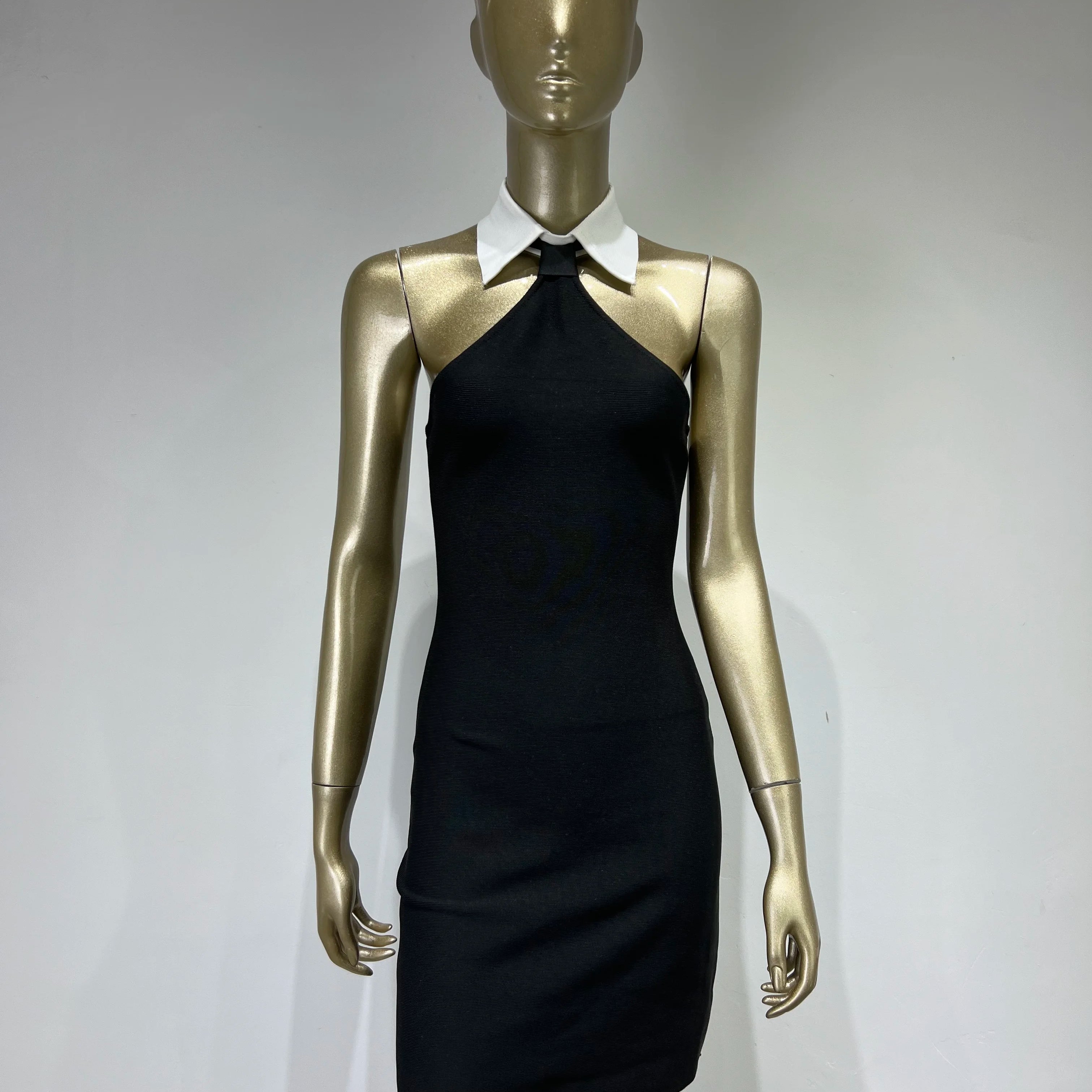 Women Summer Sexy Patchwork Backless Notched Black White Mini Bandage Dress 2024 Elegant Evening Club Party Dress