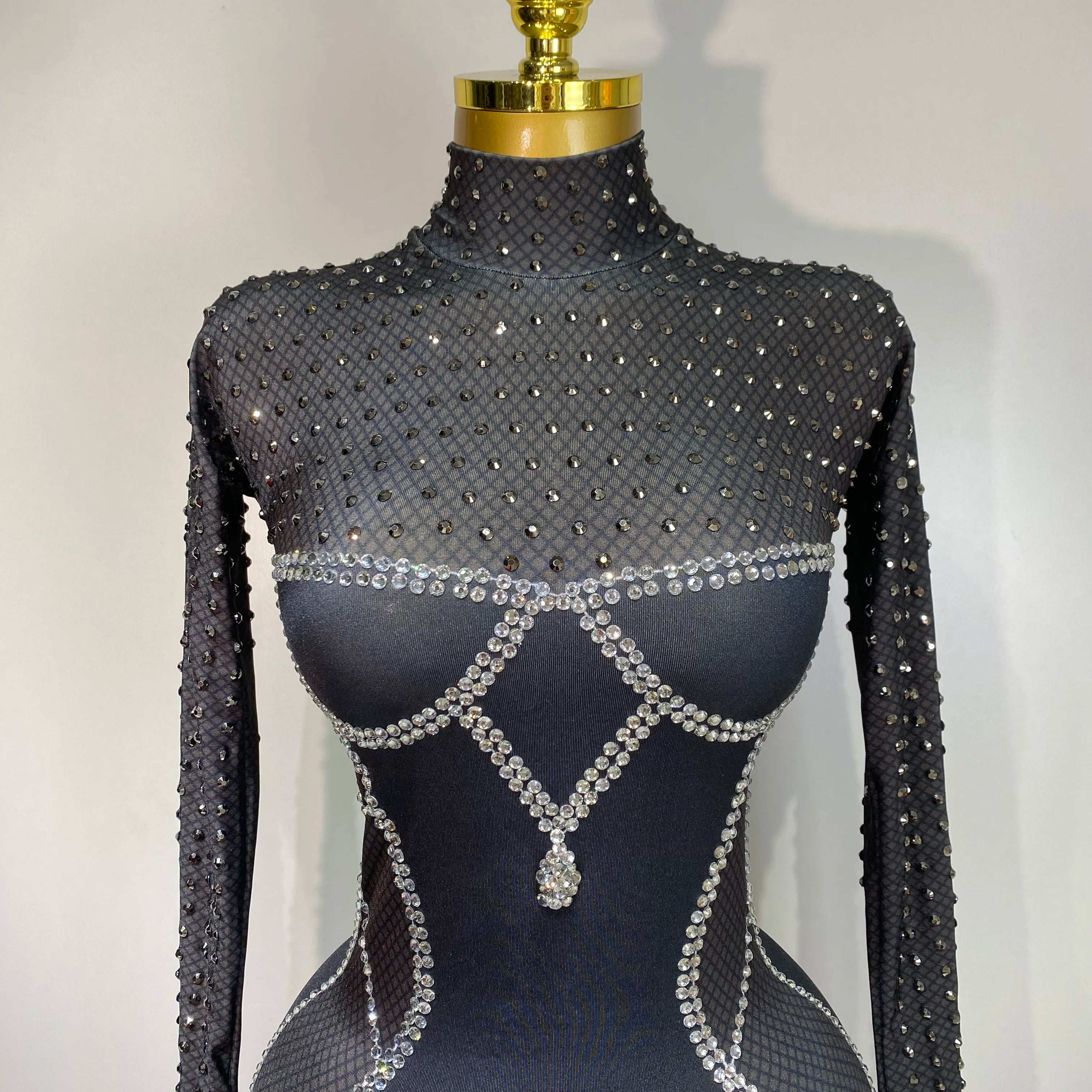 Sparkly Diamond Women Sexy Bodycon Jumpsuit Nightclub Bar Party Show Gogo Dancer Clothing Drag Queen Outfit Stage Costume