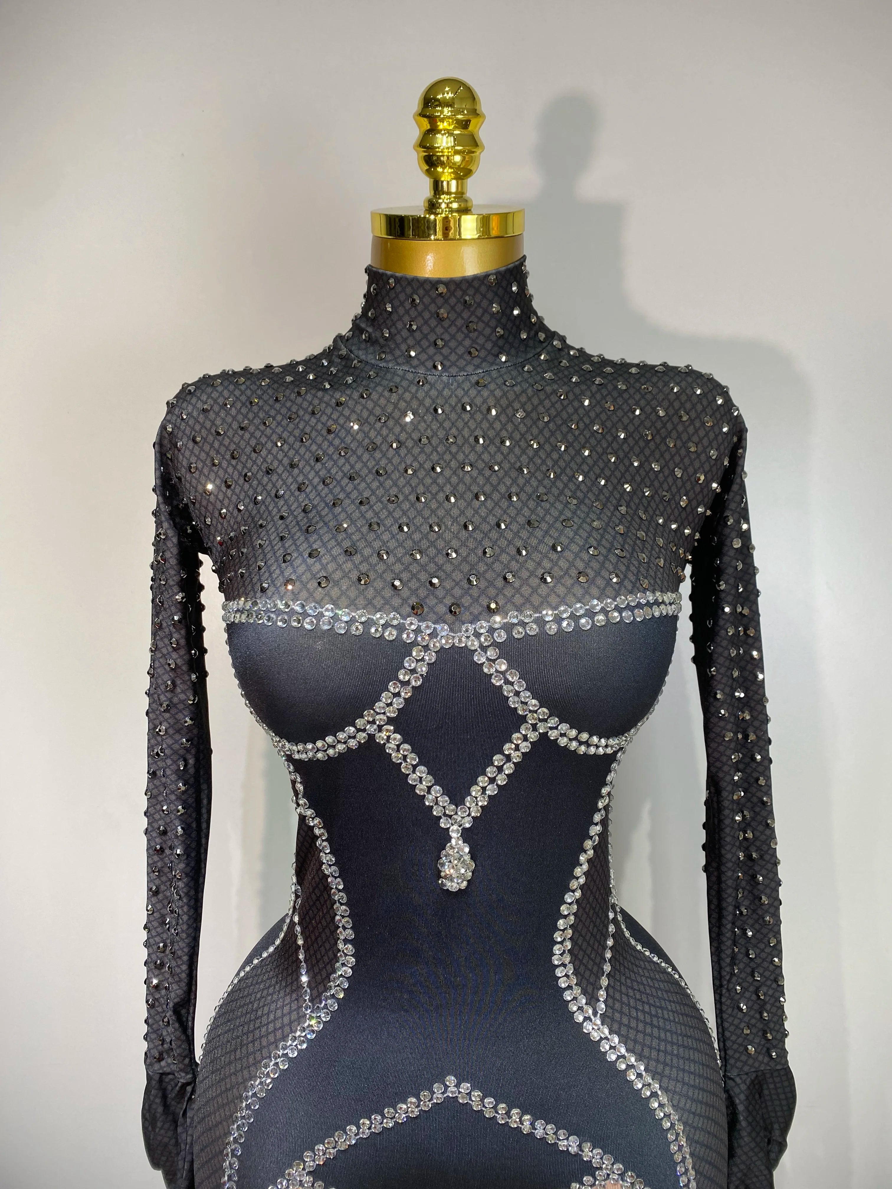 Sparkly Diamond Women Sexy Bodycon Jumpsuit Nightclub Bar Party Show Gogo Dancer Clothing Drag Queen Outfit Stage Costume