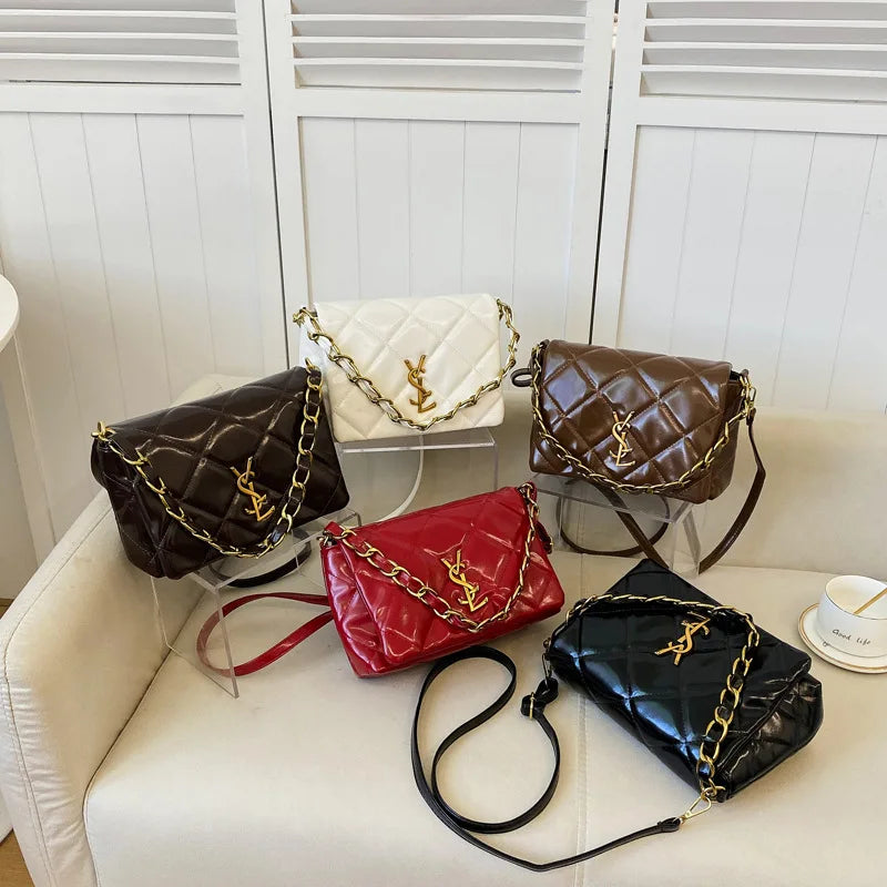 Quilted Bag with Letter Print 2025 - Vintage Chain Strap Crossbody Bag, Elegant Small Square Shoulder Purse for Women