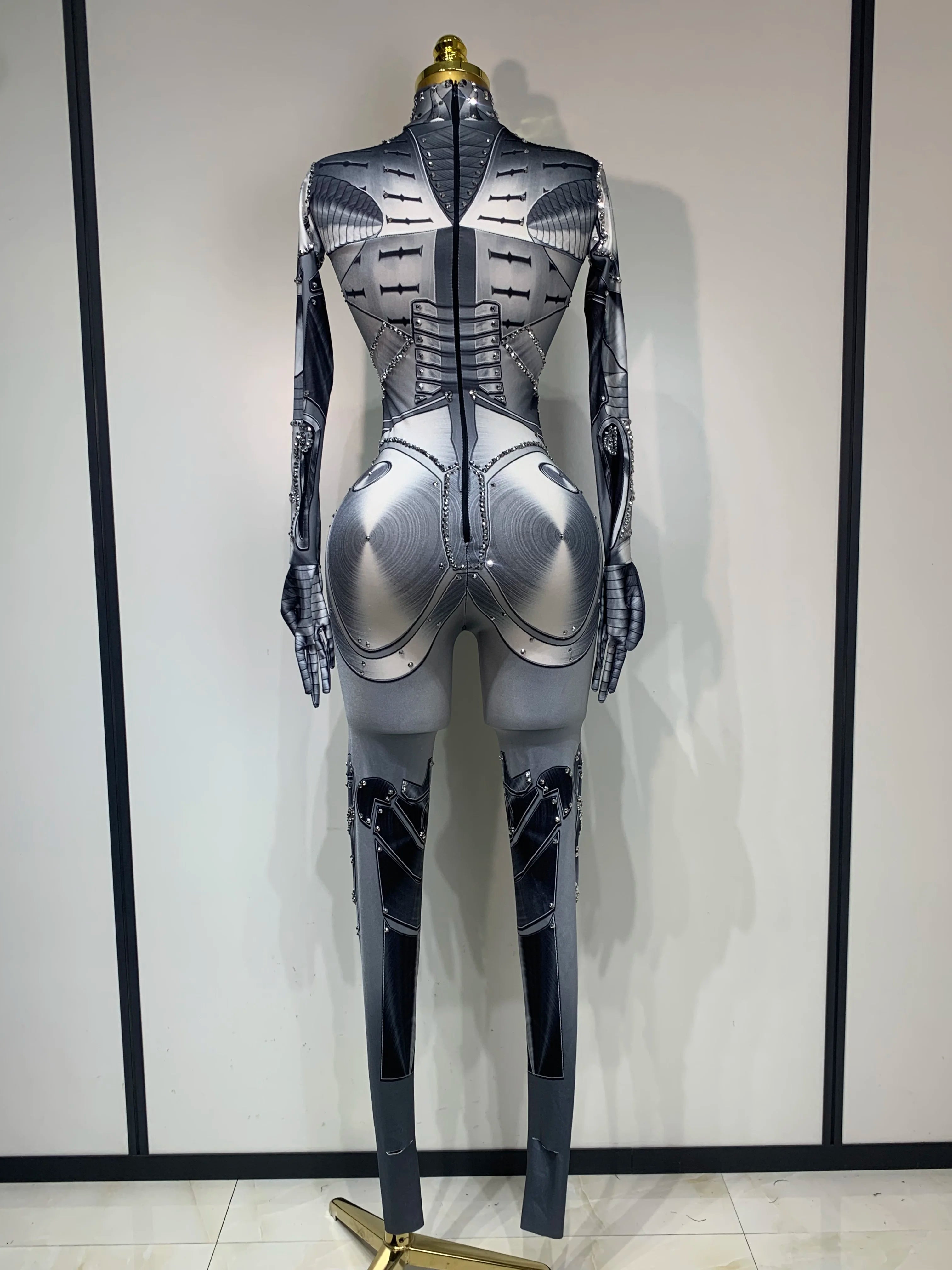 2025 Sexy Stretchy Performance Dance Nightclub Rompers Singer Stage Wear Sparkly Rhinestones Jumpsuit Gloves for Women Costume