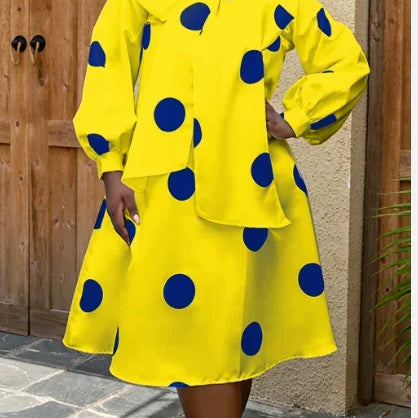 Women White Dress Polka Dot Print Big Bow Lantern Sleeve Spring Elegant Fashion Birthday Party Evening Plus Size Gown Robes 4XL Yellow