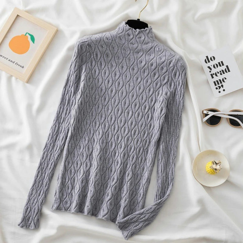Cashmere Turtleneck Women Sweaters Slim Tops Autumn Winter Warm Pullover Office Lady Knitted T-shirts Jumper Soft Pull Female 50416 gray One Size