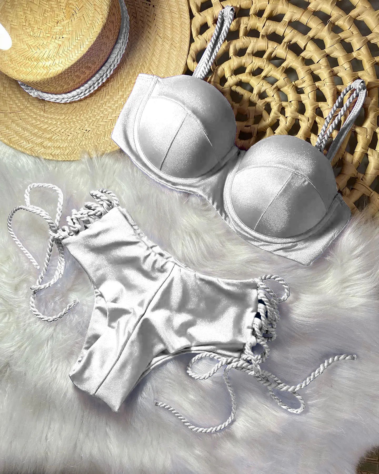 Sexy Bikinis Sets Push Up Women's Swimsuit Tie Side G-String Vintage Solid Swimwear Chest Pad Summer Beachwear Bathing Suit MA24220