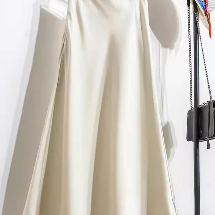 Acetic Satin Fishtail Skirt Woman Korean Fashion Elastic High Waist Skirts for Women Spring/summer New Slim Long Dresses apricot