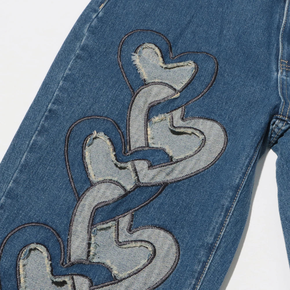 TWOTWINSTYLE Streetwear Patchwork Button Denim Pants For Women High Waist Loose Hollow Out Designer Jeans Female Fashion Style