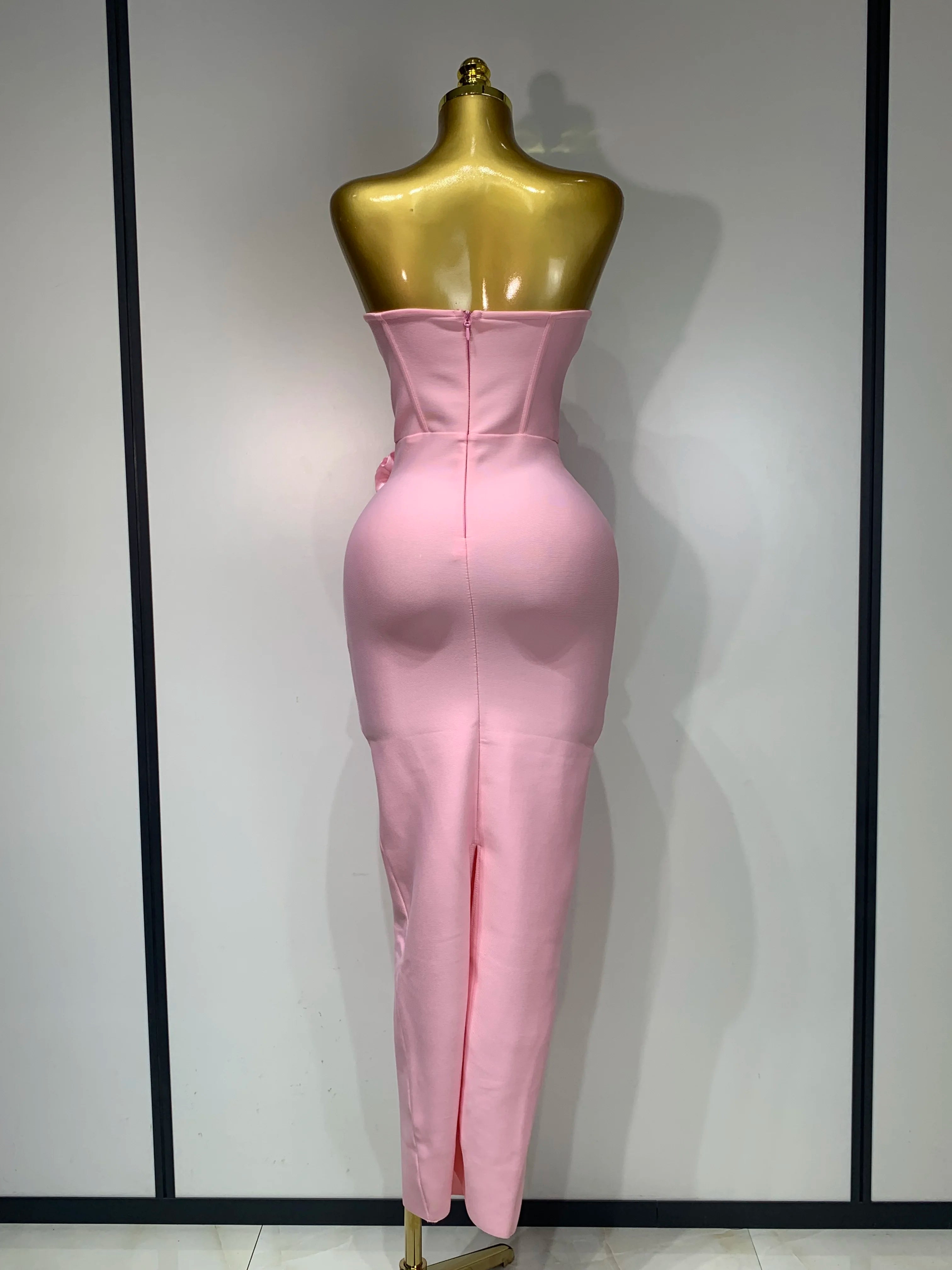 Women Celebrity Sexy Strapless Backless Flower Maxi Long Bodycon Bandage Dress 2025 Elegant Birthday Evening Club Party Dresses