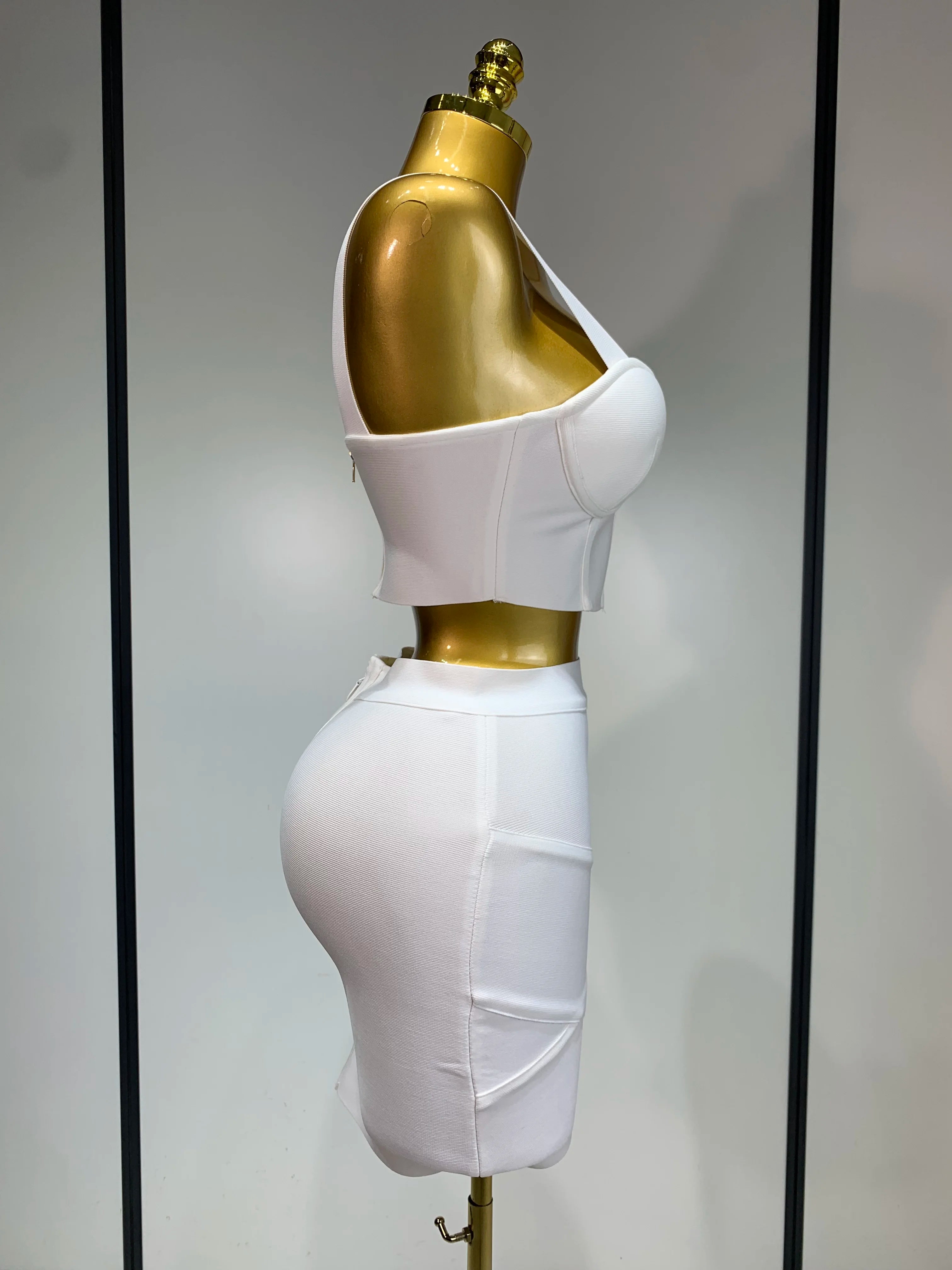 Women Sexy Top Short Skirt Bodycon Bandage Two Pieces Sets White Black 2025 Evening Party Luxury Birthday Outfit Nightclub Suits