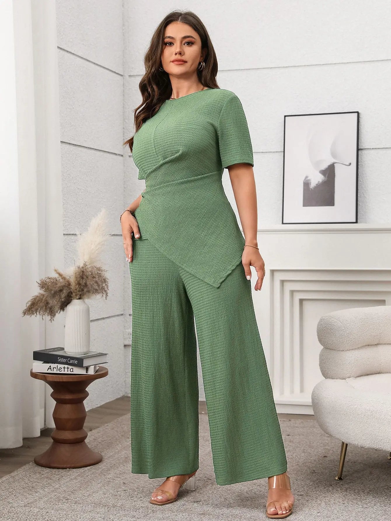Plus Size Summer 2 Two Piece Set Women Irregular Slim Waist Fashion Ladies Blouses Wide Leg Loose Pleated Woman Long Pants