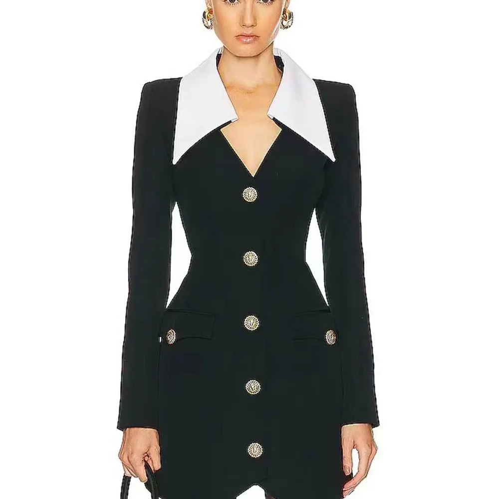 2024 Autumn Women Elegant Bandage Dress with Large Collar Long Sleeve Button Design Bodycon Asymmetric Mini Dress Party Vestidos